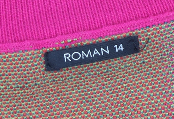 Roman Women’s Pink Check V-Neck Long Sleeve Pullover Jumper Size 14
