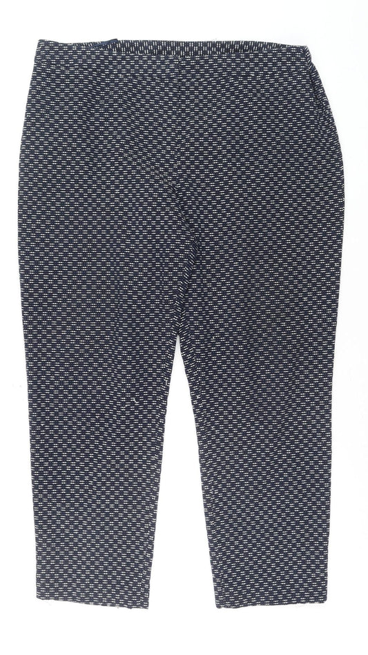Tu Women Blue Geometric Stretch Tapered Trousers Size 16