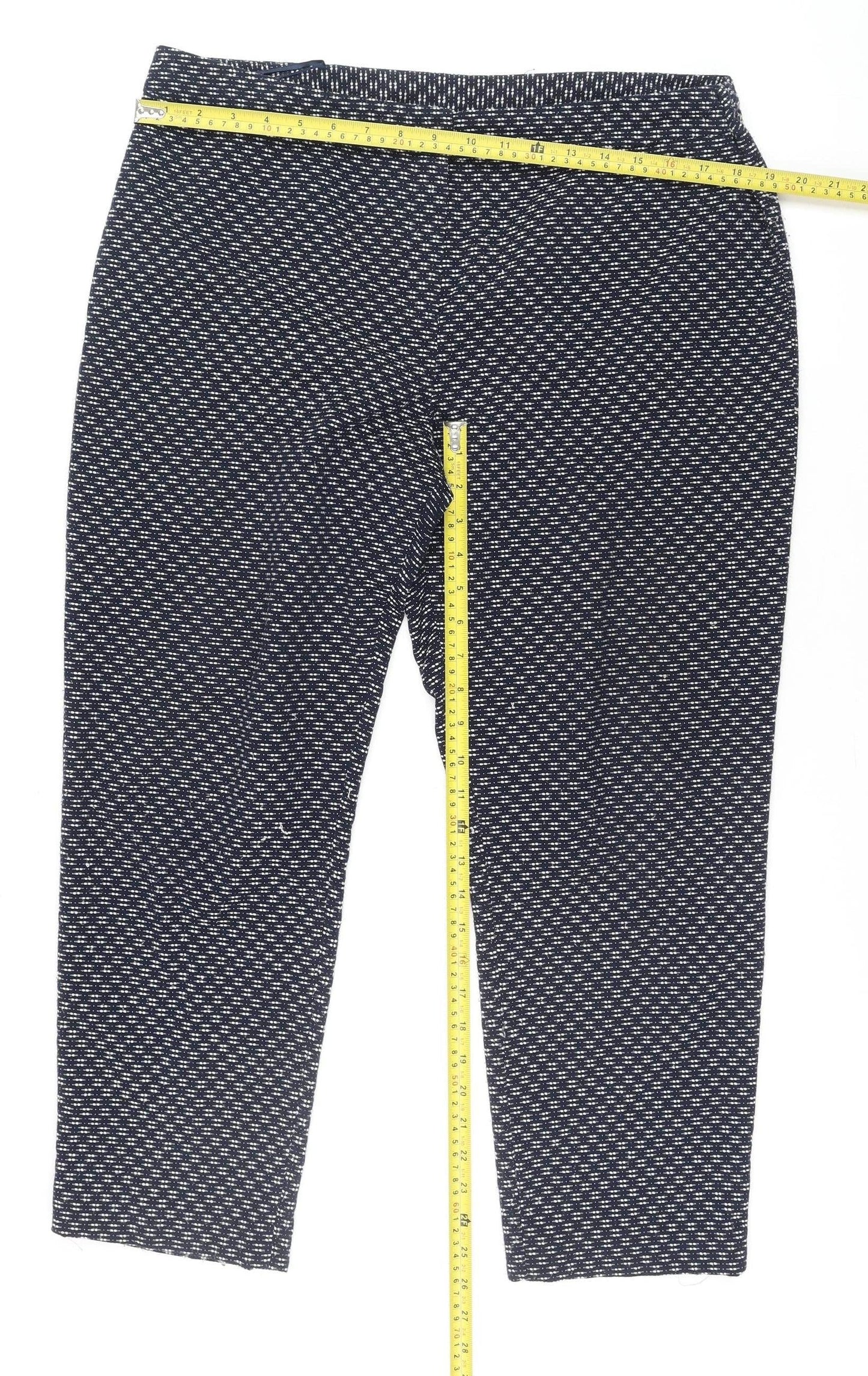 Tu Women Blue Geometric Stretch Tapered Trousers Size 16