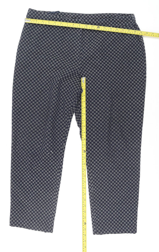 Tu Women Blue Geometric Stretch Tapered Trousers Size 16
