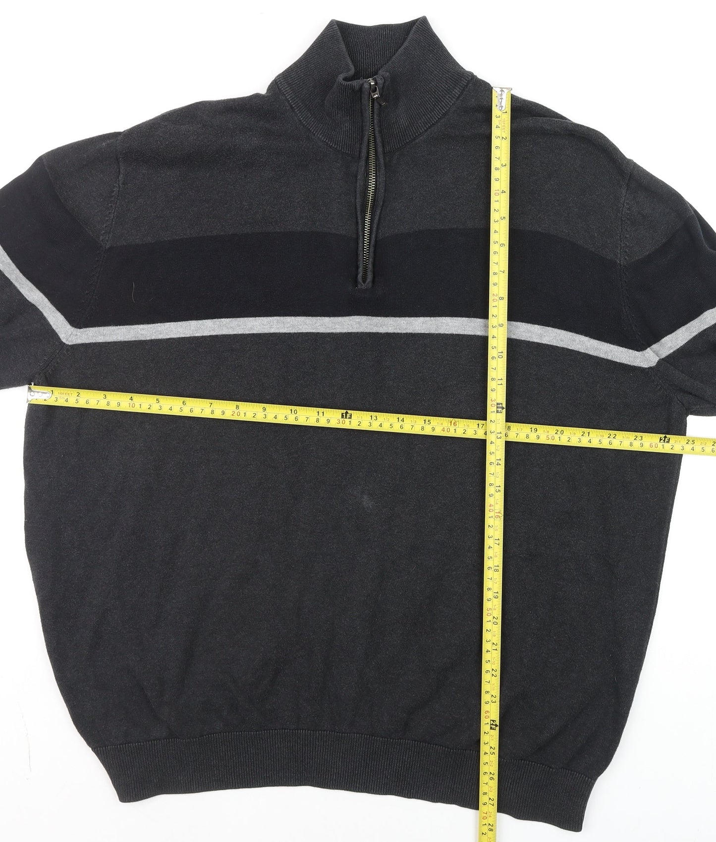 Tu Men’s Grey 2XL Half Zip Cotton Jumper High Neck Knitwear