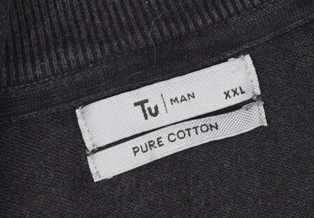 Tu Men’s Grey 2XL Half Zip Cotton Jumper High Neck Knitwear