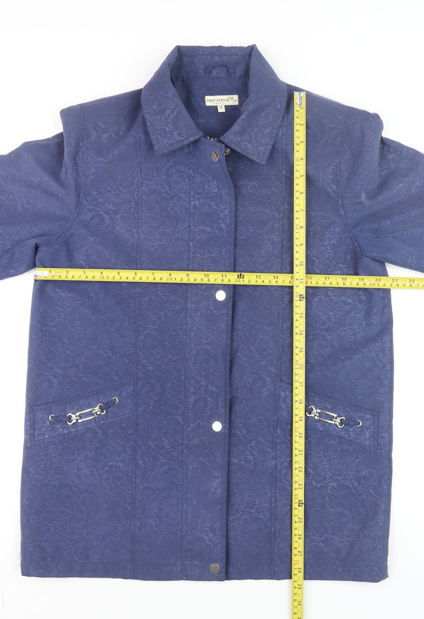 First Avenue Women Blue Size 12 Mid-Length Classic Collared Jacket