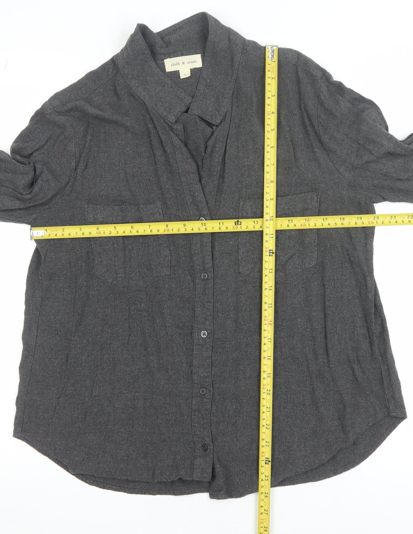 Cloth & Stone Women's Grey Rayon Button-Up Shirt Large Long Sleeve