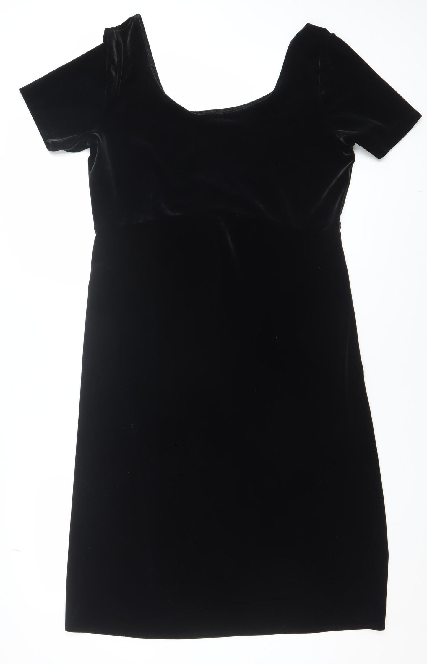 Marks and Spencer Women’s Black Velvet Sheath Dress Size 16 Classic Short Sleeve