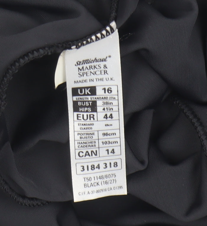Marks and Spencer Women’s Black Velvet Sheath Dress Size 16 Classic Short Sleeve