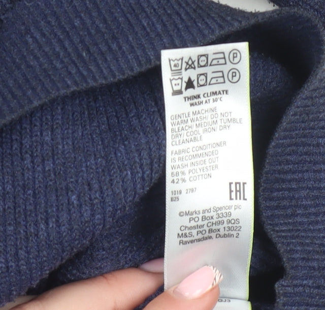 Marks and Spencer Men's Blue Striped Cotton Blend 2XL Crew Neck Jumper
