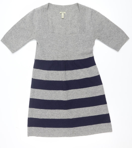 GANT Women’s Grey & Navy Striped Wool Blend Short Sleeve Knee Dress Size S