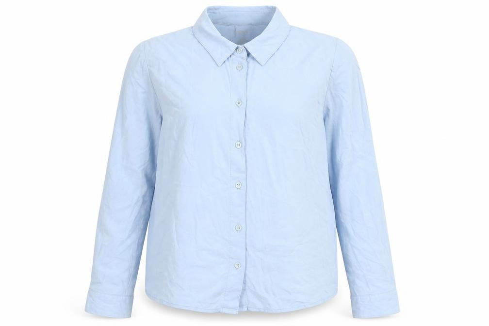 Front view of Jacqueline de Yong Women's Blue Button-Up Shirt, size 10