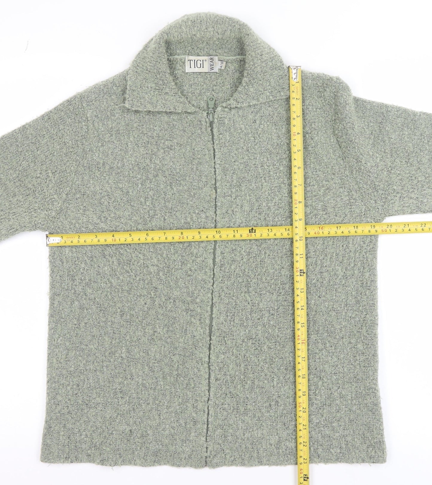 TIGI Wear Women's Grey Full Zip Knit Jumper Size 14 Collared Long Sleeve