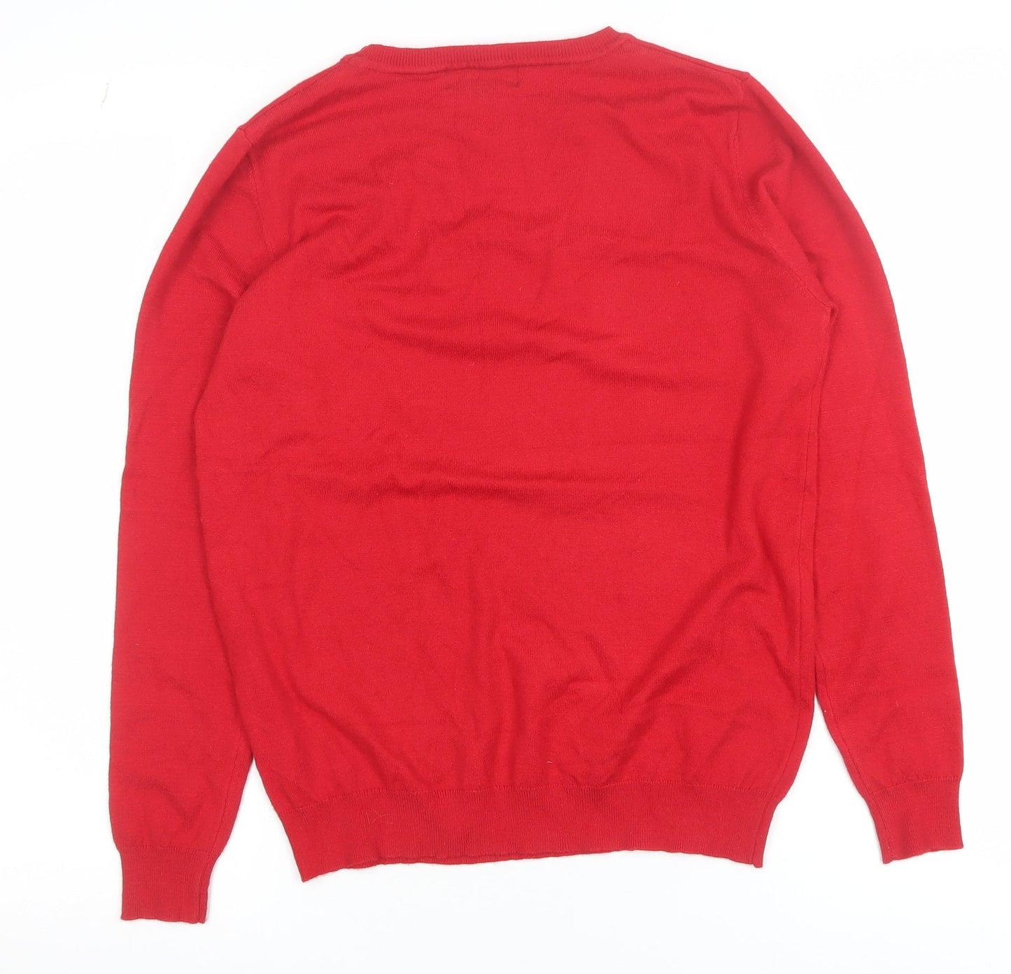 Merry Christmas Women's Red Sequin Star Pullover Jumper Size M