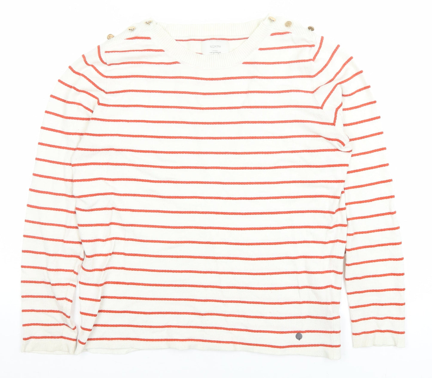 Nümph Women Ivory Red Striped Crew Neck Pullover Jumper M