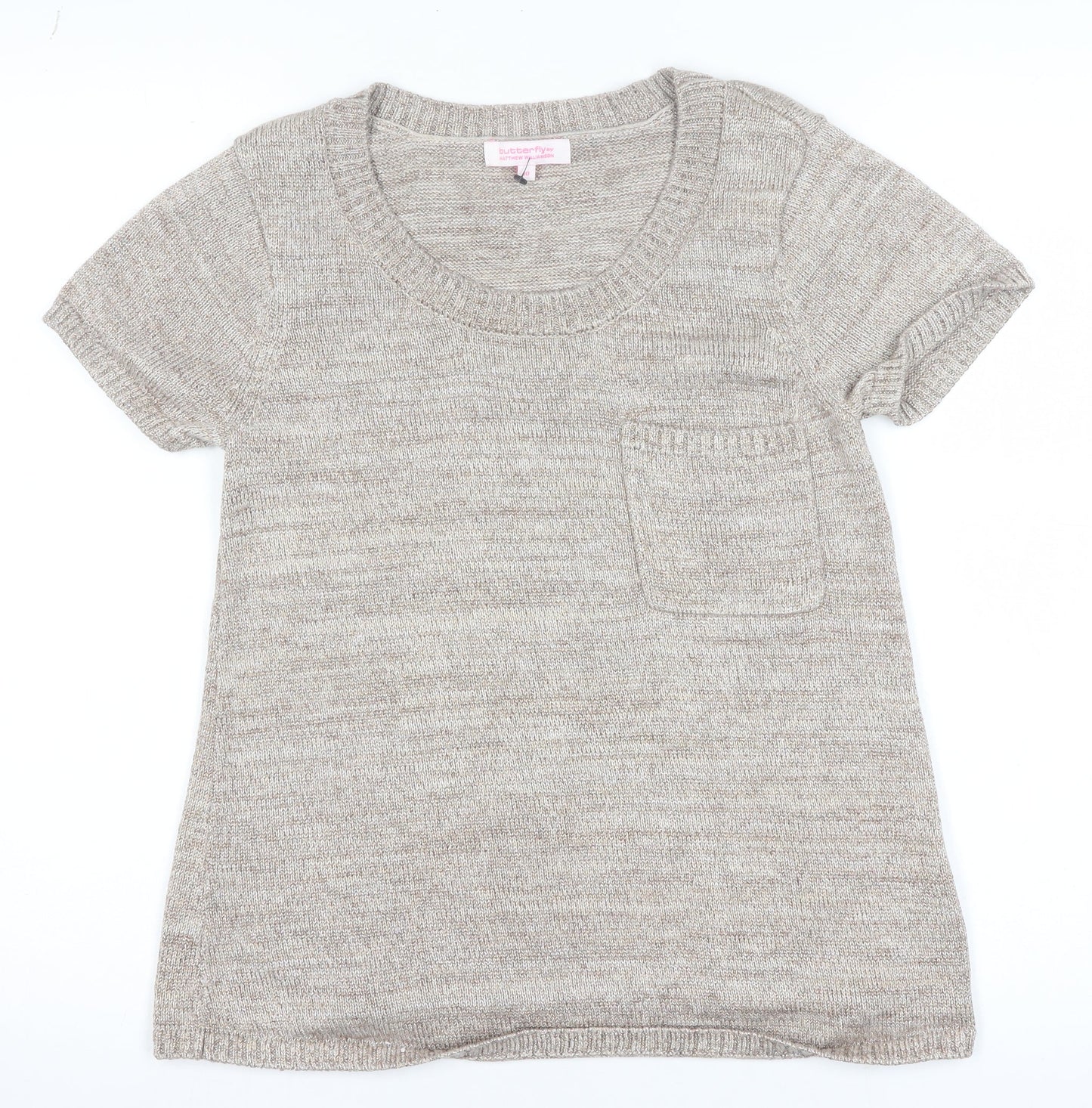 Butterfly by Matthew Williamson Women’s Beige Knit Short Sleeve Pullover Size 10