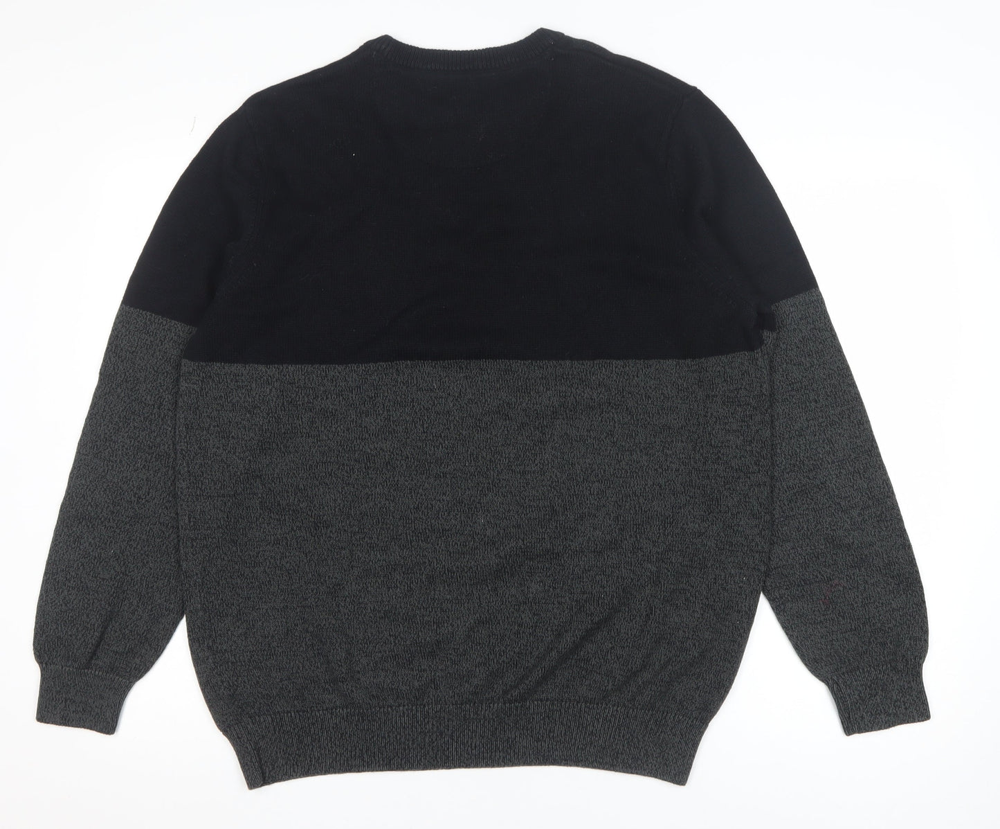 Maine New England Men Black Grey Cotton Crew Neck Jumper L Classic Knit