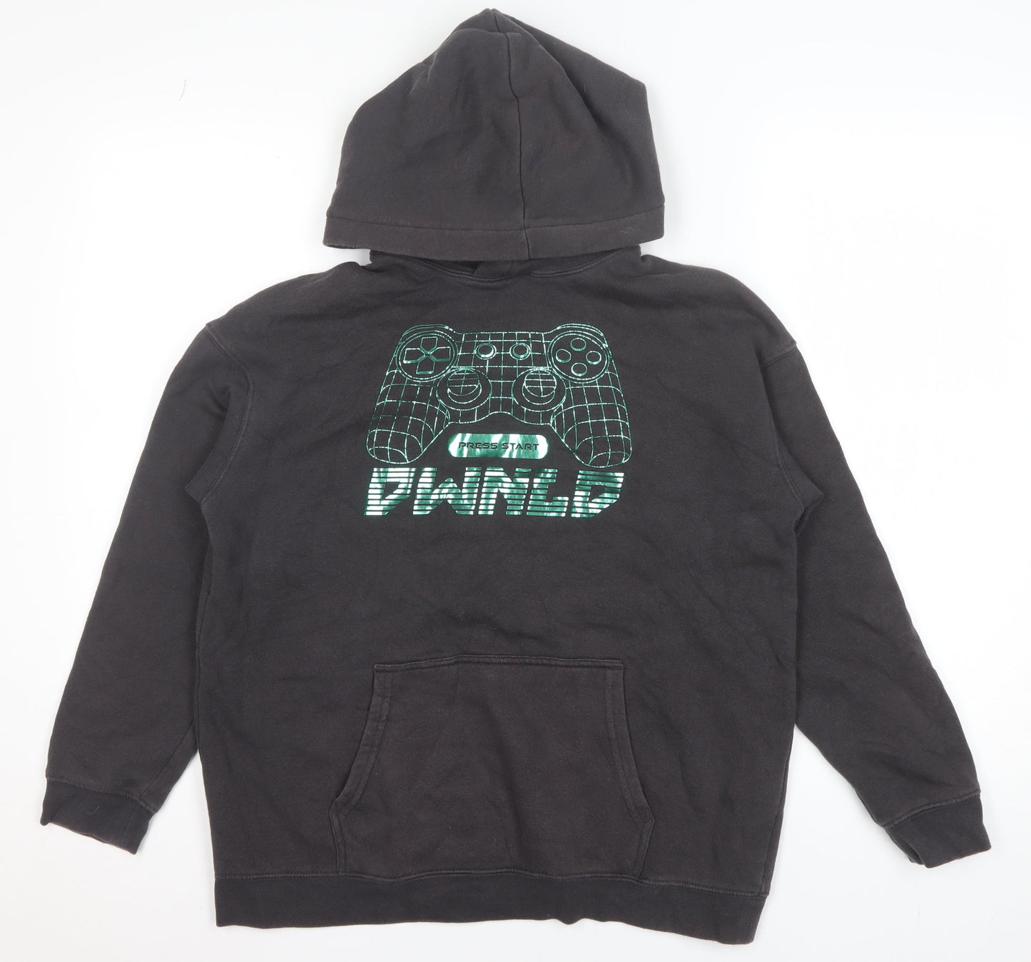 H&M Boys Black Pullover Hoodie 11-12 Years Cotton Blend Gamer Print