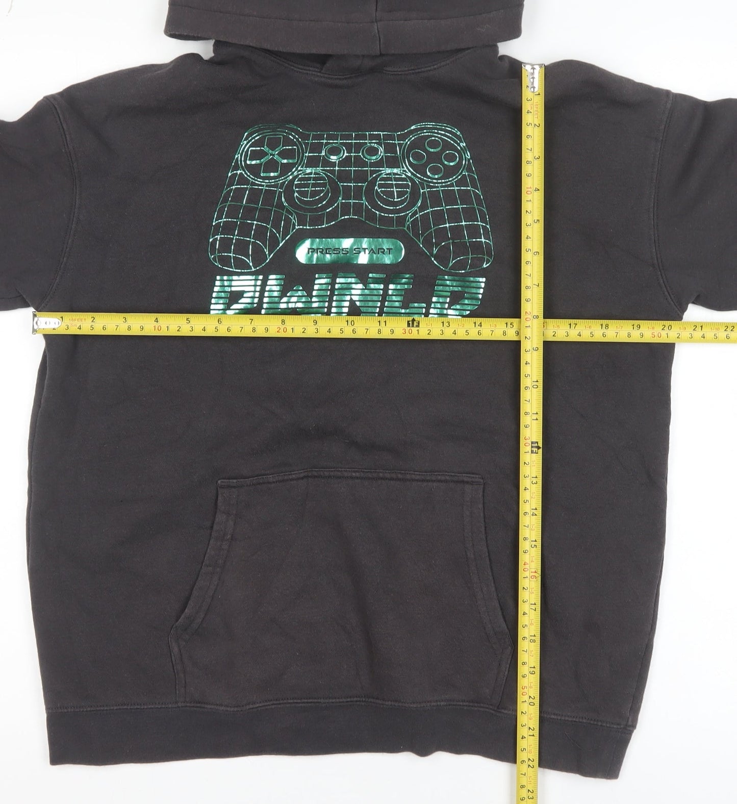 H&M Boys Black Pullover Hoodie 11-12 Years Cotton Blend Gamer Print