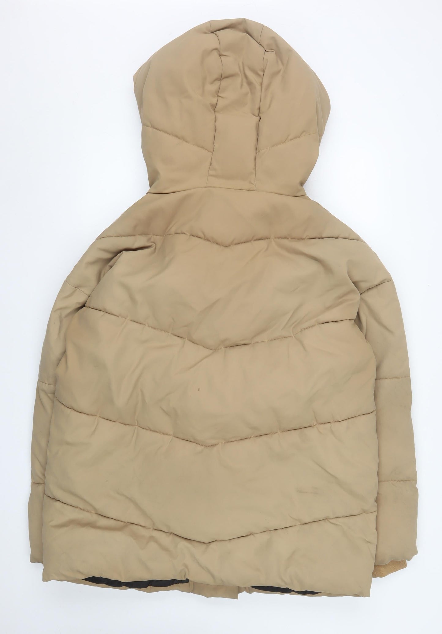 Noisy May Women’s Beige L Hooded Puffer Jacket with Zip Pockets