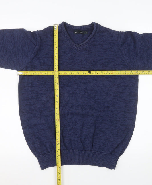 James Pringle Men's Blue Cotton V-Neck Jumper Size M