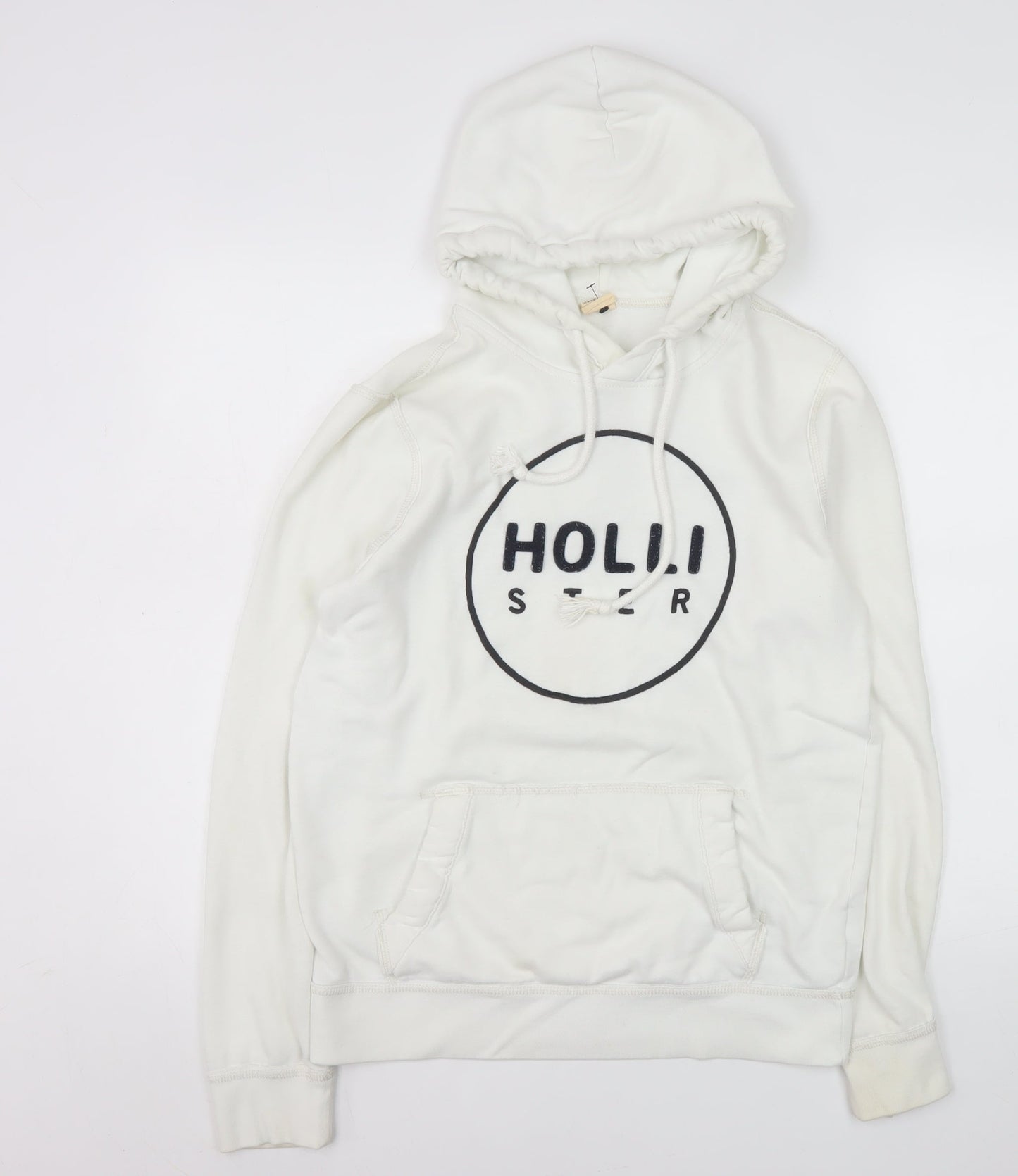 Hollister Women White Pullover Hoodie S Logo Cotton Blend Casual