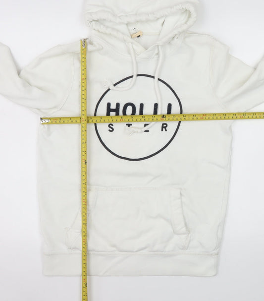 Hollister Women White Pullover Hoodie S Logo Cotton Blend Casual