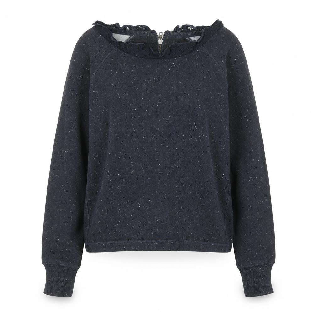 Luperdry Womens Navy Blue Lace Neck Long Sleeve Sweatshirt Size M