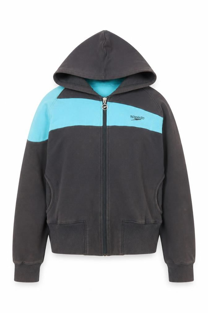 Front view of Speedo Women's Grey & Aqua Hooded Full Zip Jacket, size 12