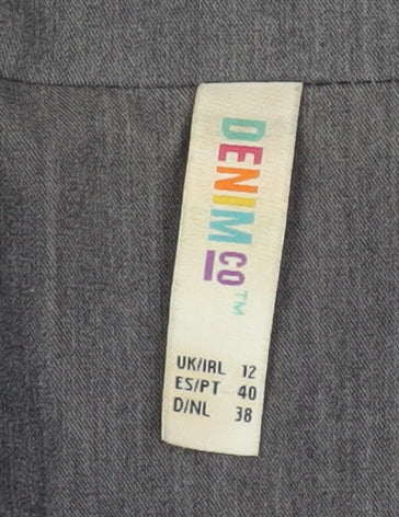 Denim Co Women Grey Double-Breasted Blazer Size 12 Regular Fit Work Jacket