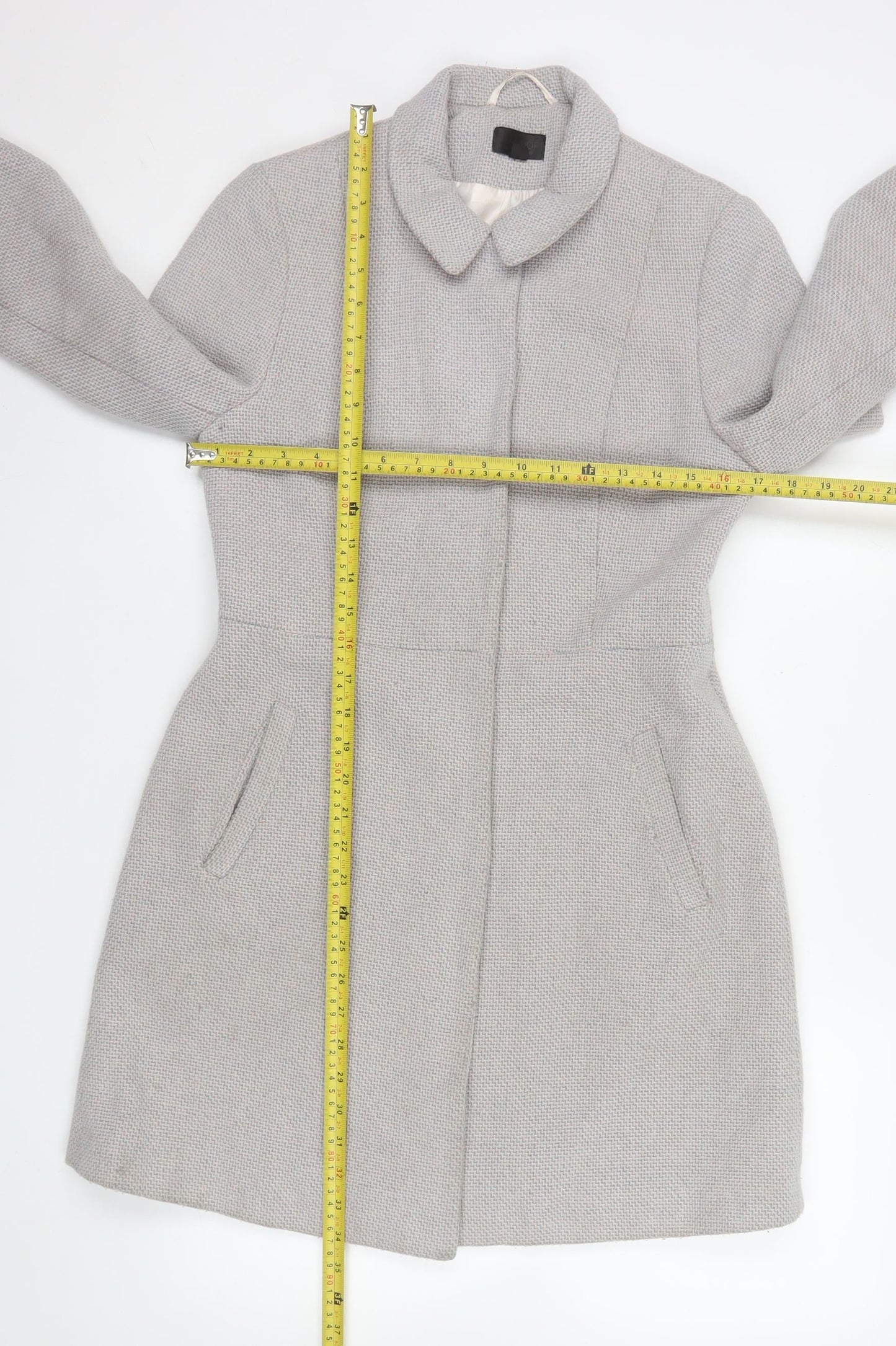 Topshop Women’s Grey Wool Blend Long Overcoat UK 10