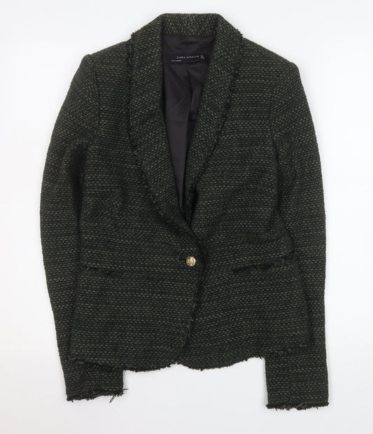 Zara Woman Black Wool Blend Bouclé Blazer Jacket UK 8 Single Breasted