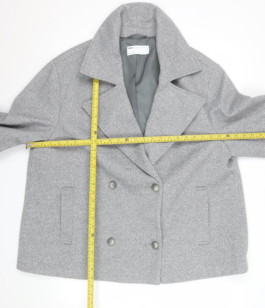ASOS DESIGN Women’s Grey Pea Coat Short Herringbone L