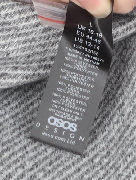 ASOS DESIGN Women’s Grey Pea Coat Short Herringbone L