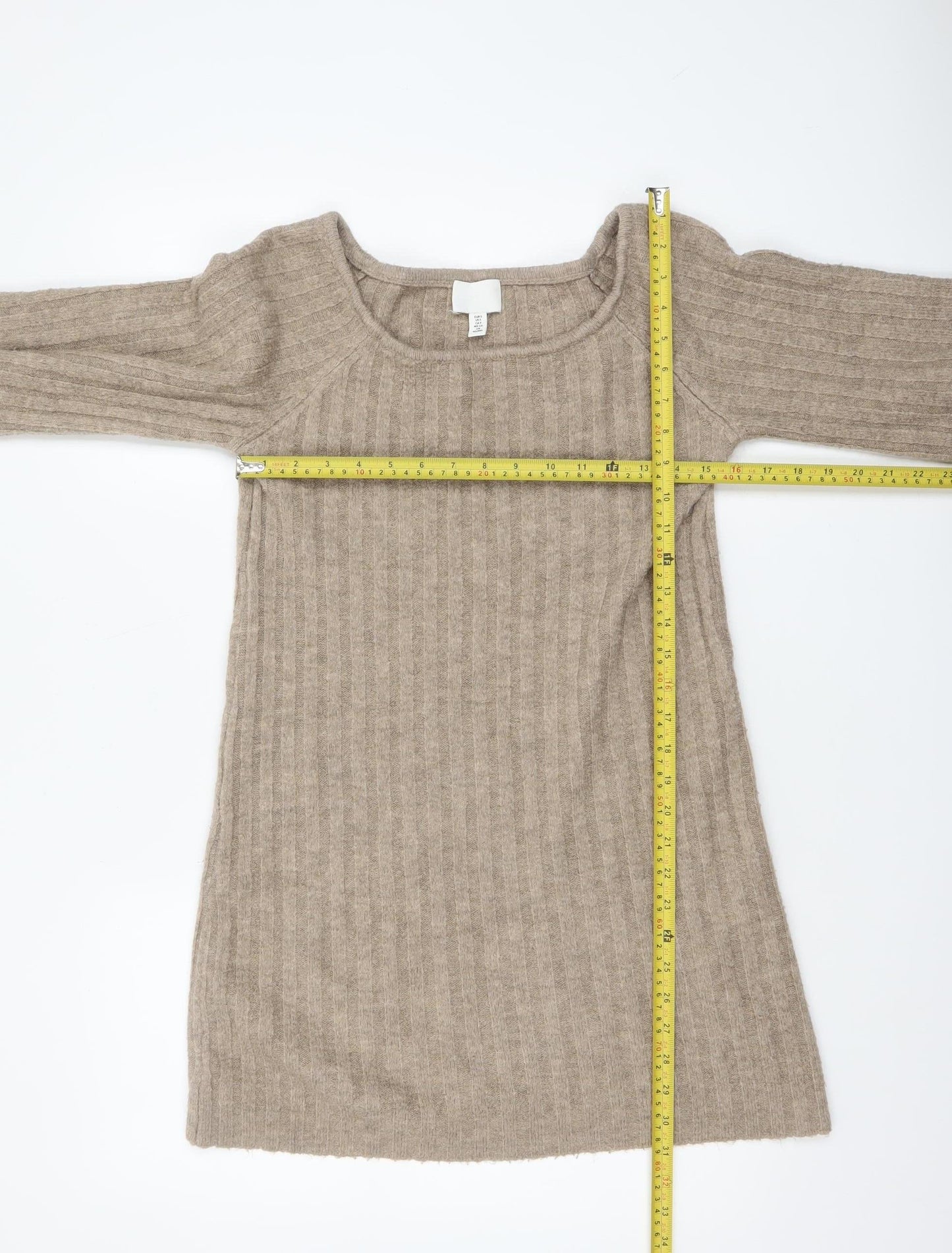 H&M Women’s Beige Ribbed Knit Pullover Jumper Size S 3/4 Sleeve
