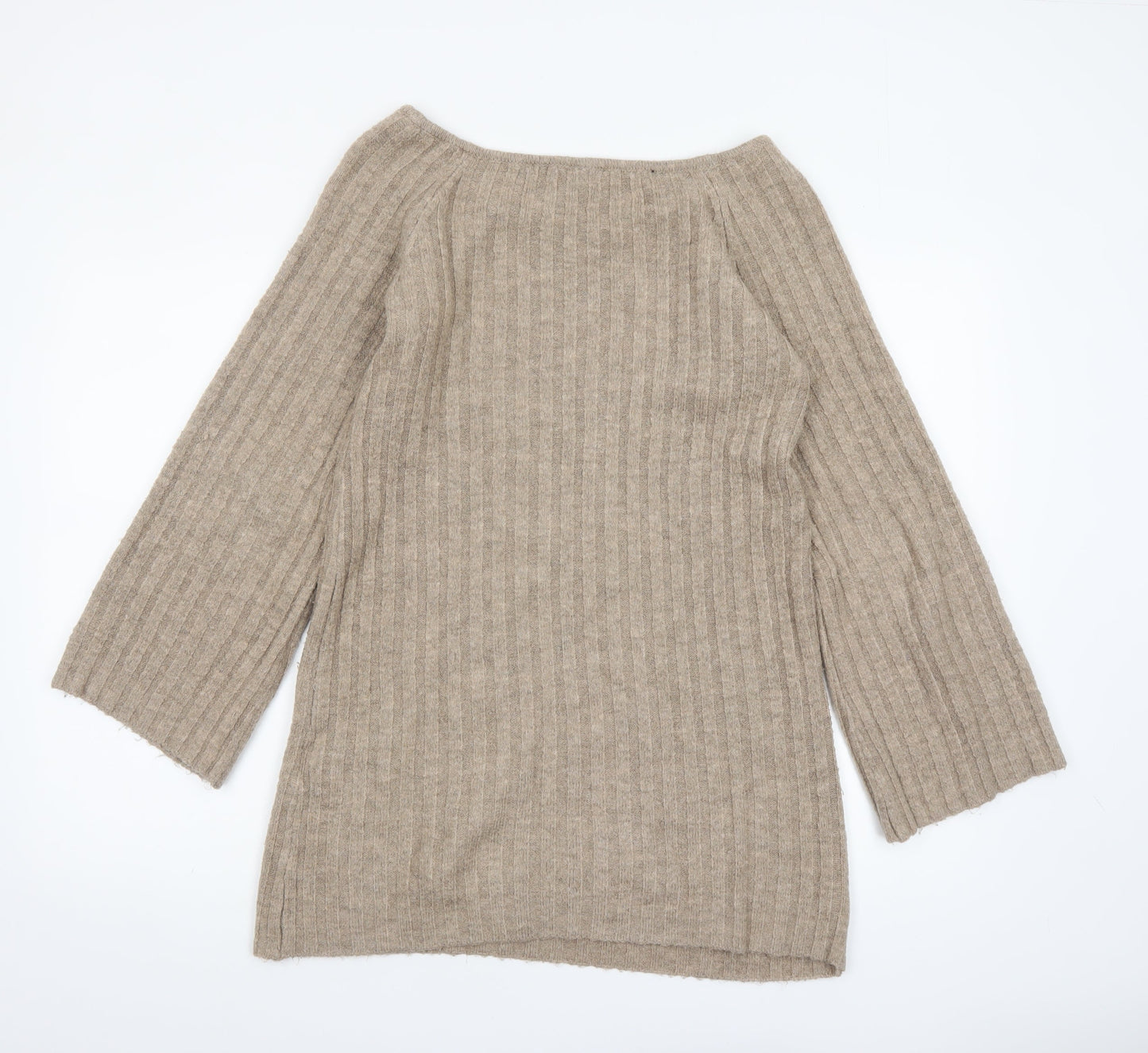 H&M Women’s Beige Ribbed Knit Pullover Jumper Size S 3/4 Sleeve
