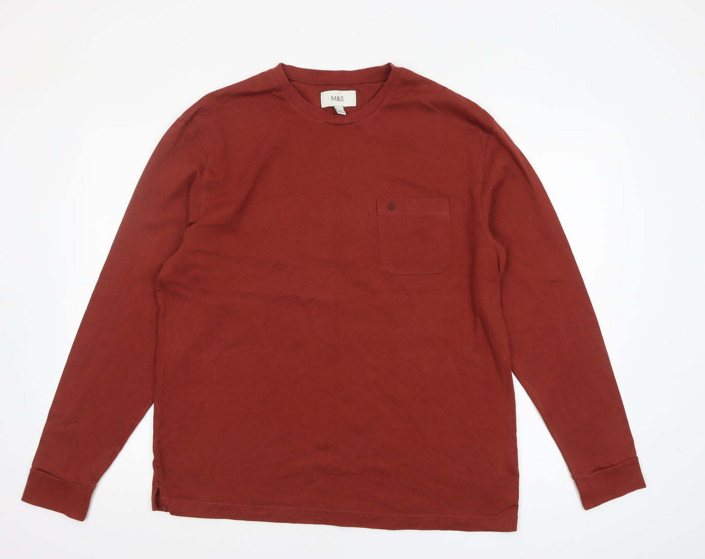 Marks and Spencer Men's Brown Long Sleeve Cotton Regular Fit T-Shirt L