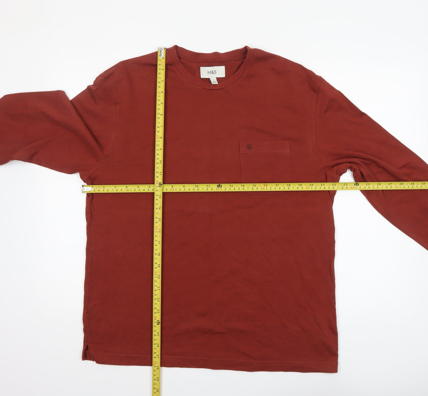 Marks and Spencer Men's Brown Long Sleeve Cotton Regular Fit T-Shirt L