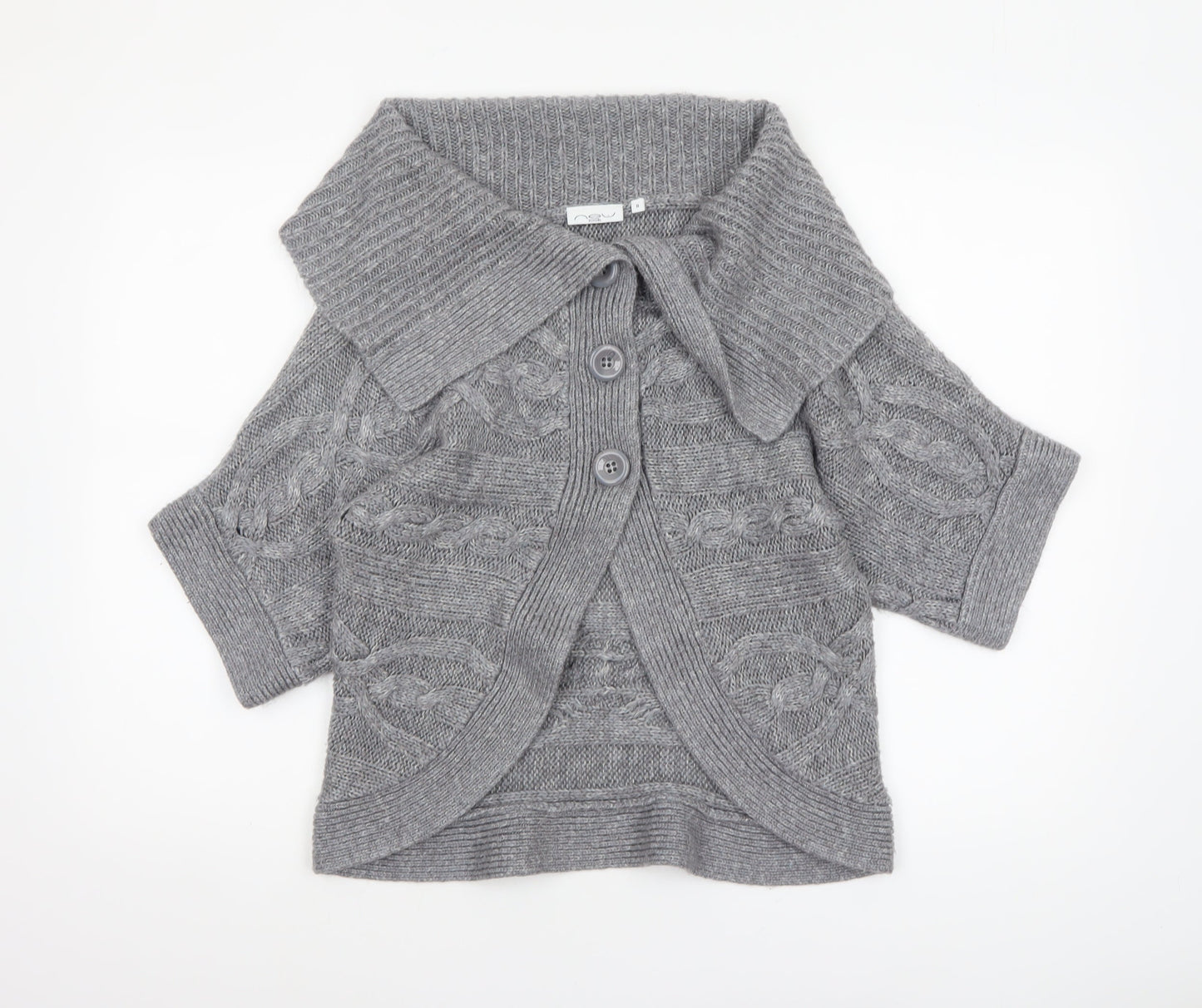 New Look Women’s Grey Cable-Knit Short Sleeve Collared Cardigan Size 8