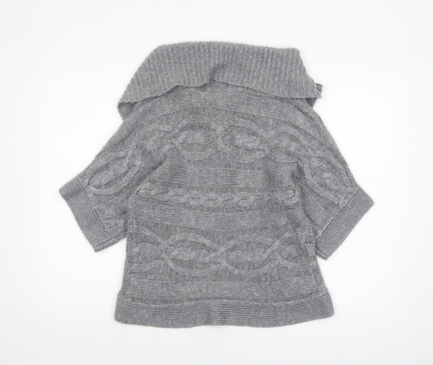 New Look Women’s Grey Cable-Knit Short Sleeve Collared Cardigan Size 8