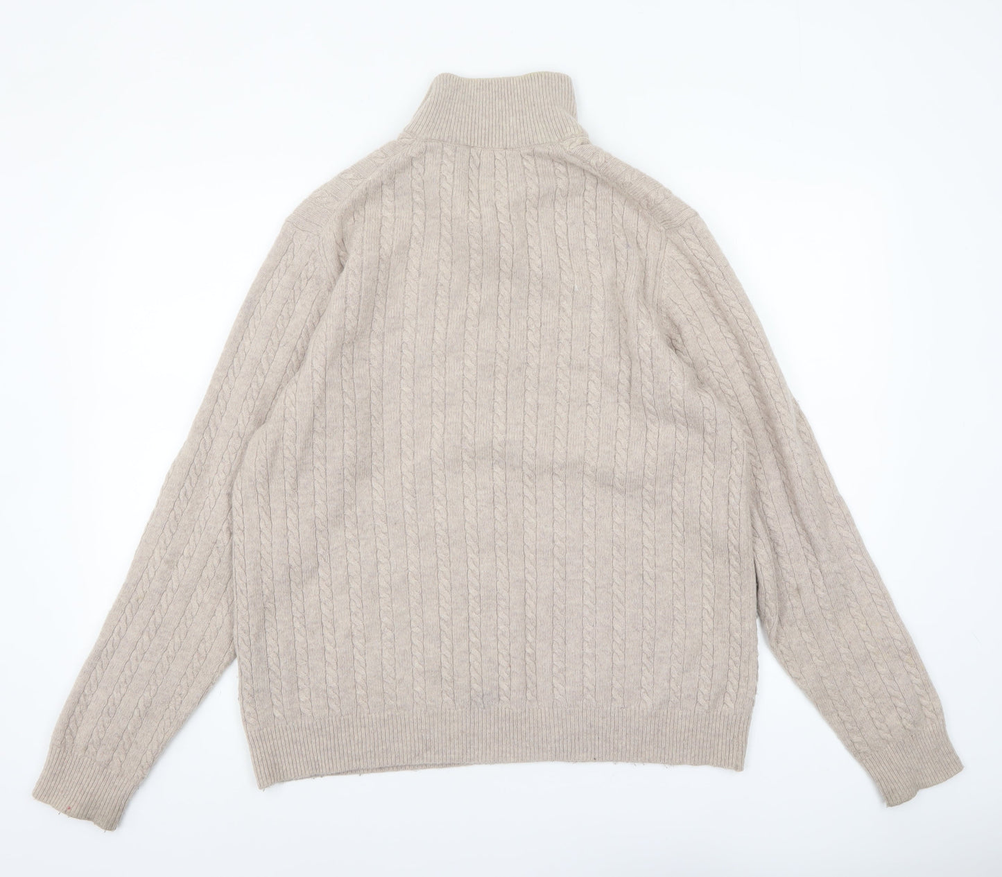 Jaeger Men's Beige Cable-Knit Wool Collar Pullover Jumper M