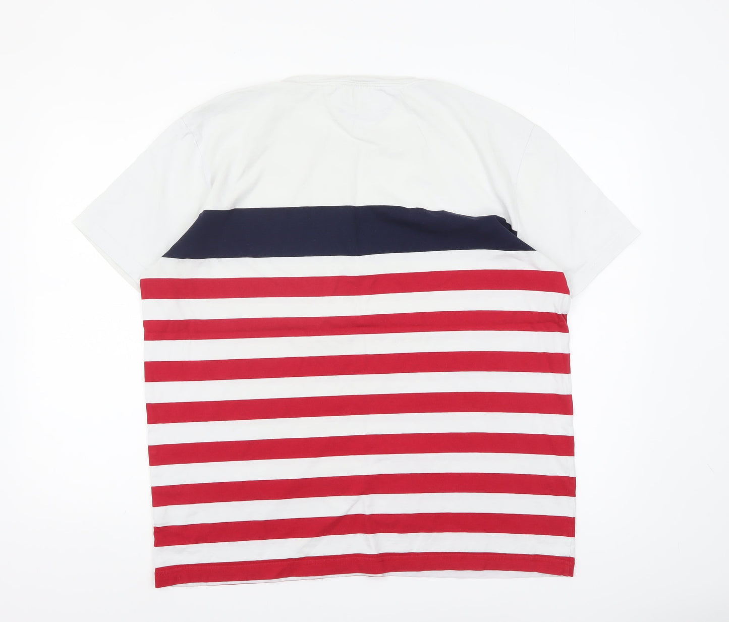Tommy Hilfiger Men's White Red Blue Striped Crew Neck T-Shirt XXL