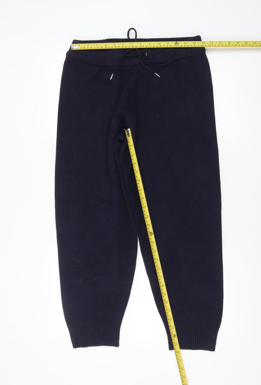 Zara Women Blue Knit Jogger Trousers L Comfy Winter Viscose Blend