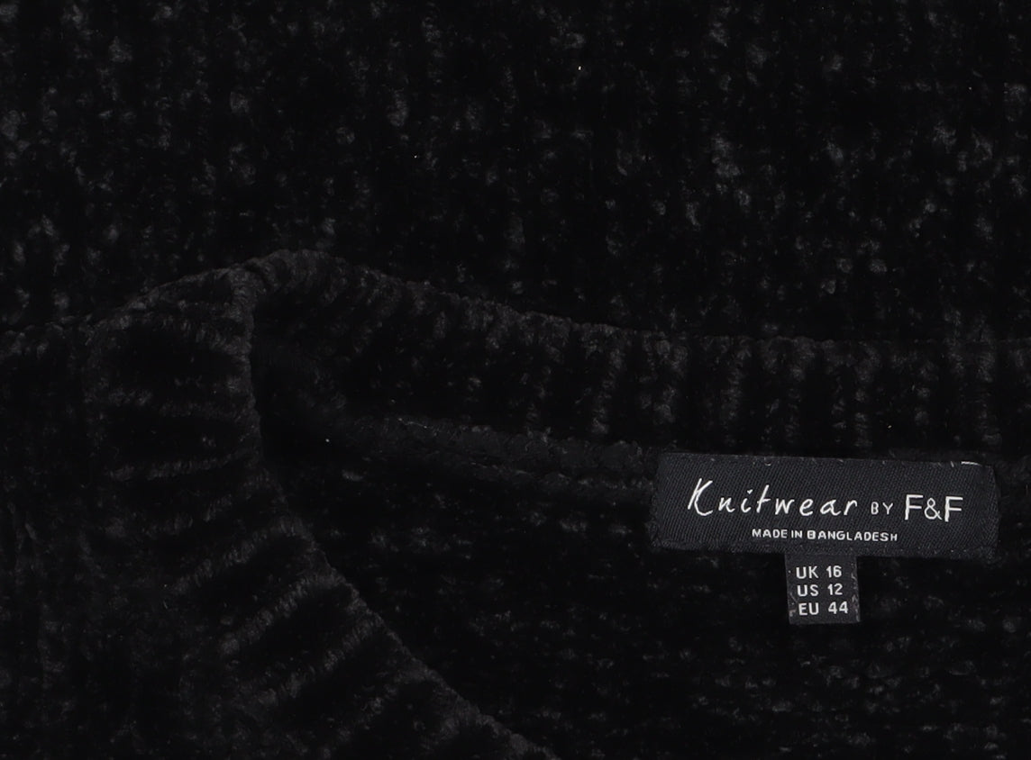 F&F Women’s Black Crew Neck Long Sleeve Pullover Jumper Size 16