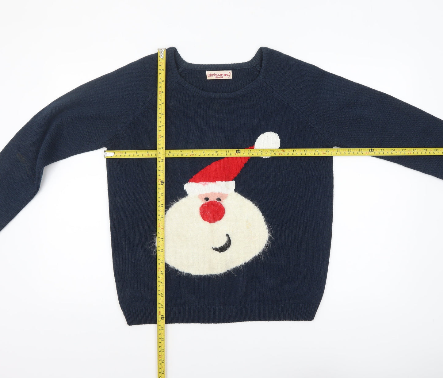 Christmas Women's Navy Blue 12-14 Santa Pullover Jumper Acrylic