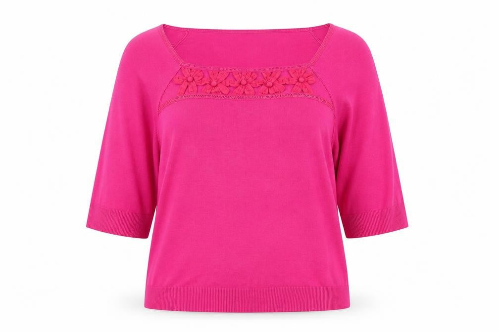 Marks and Spencer Per Una Women’s Pink 3/4 Sleeve Square Neck Knit Jumper Size 20