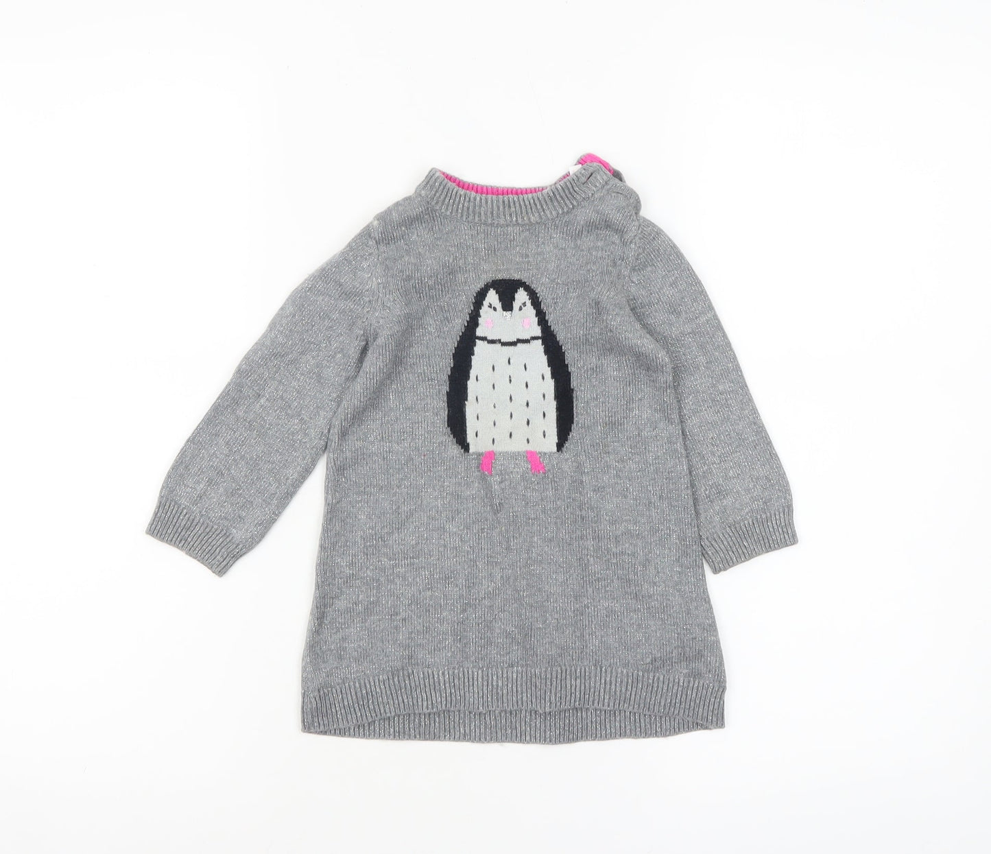 Joules Girls Grey Penguin Jumper 9-12 Months Cotton Wool Knit Winter