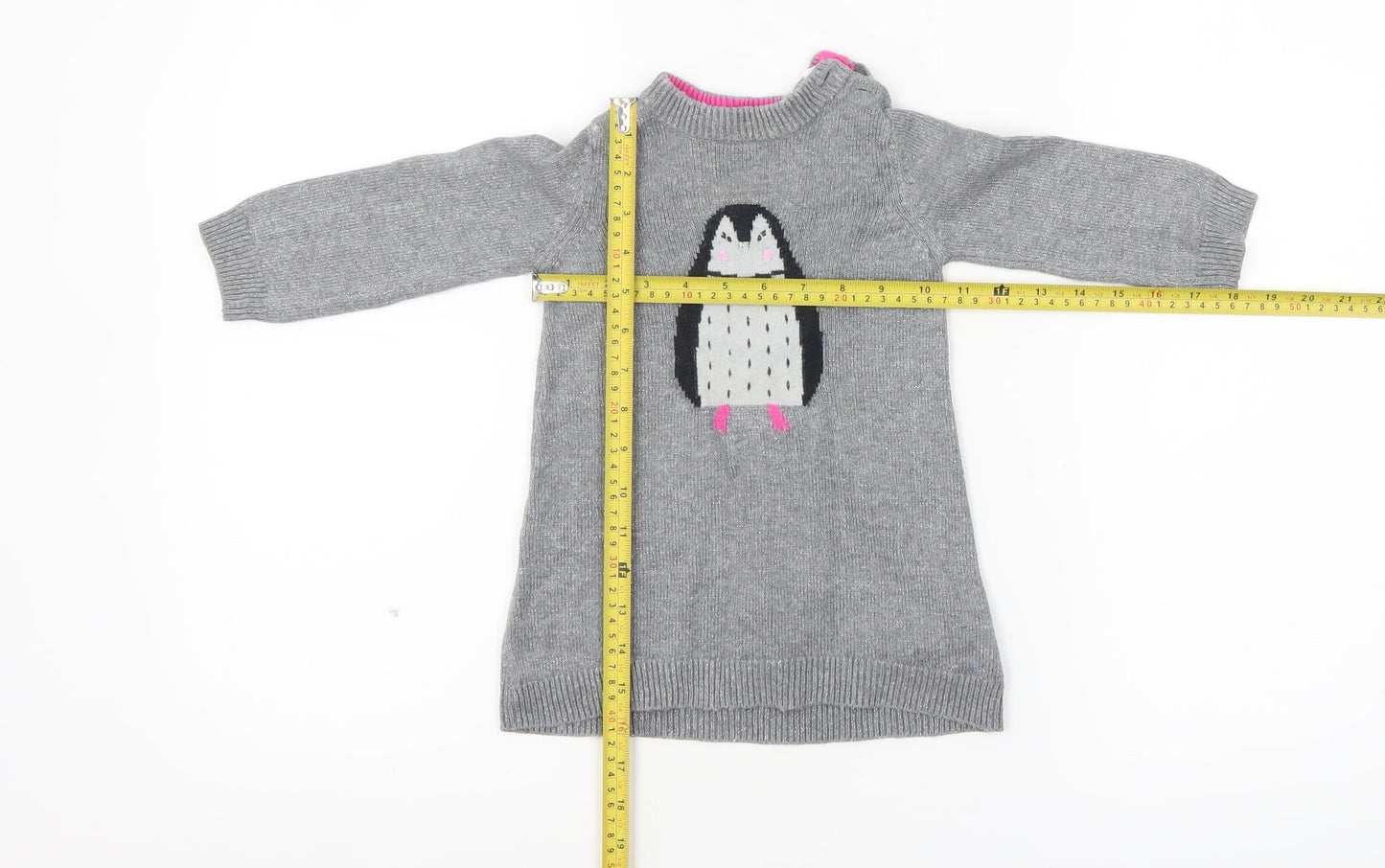 Joules Girls Grey Penguin Jumper 9-12 Months Cotton Wool Knit Winter