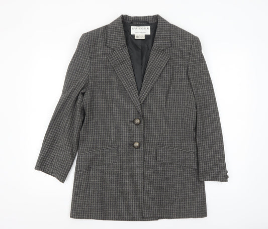 Jaeger Women's Grey Wool Checked Single-Breasted Blazer UK 8