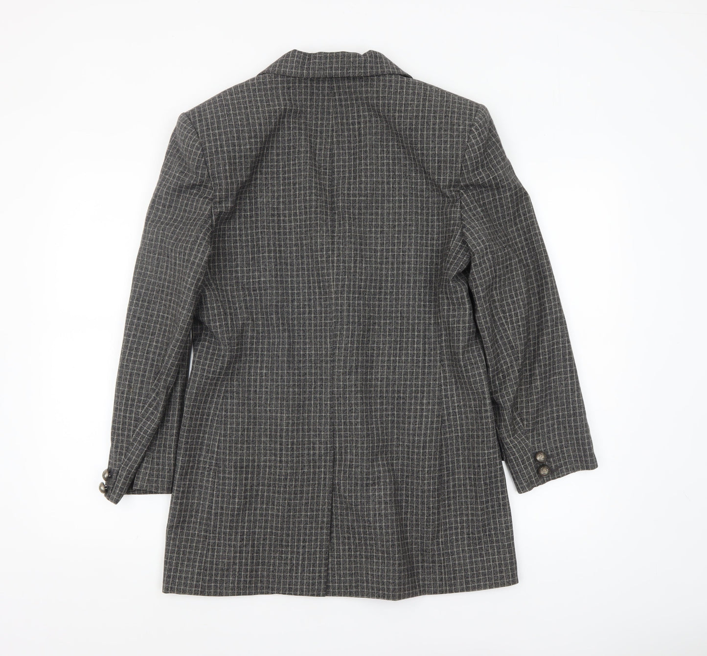 Jaeger Women's Grey Wool Checked Single-Breasted Blazer UK 8
