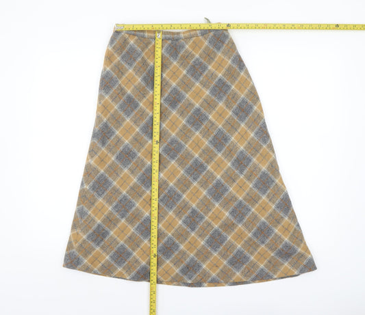 Stanley Blacker Womens Beige Checked Wool A-Line Midi Skirt Size 8