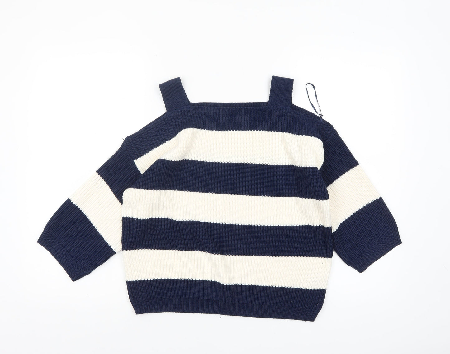 Marks and Spencer Women’s Blue White Striped Square Neck Cotton Jumper M