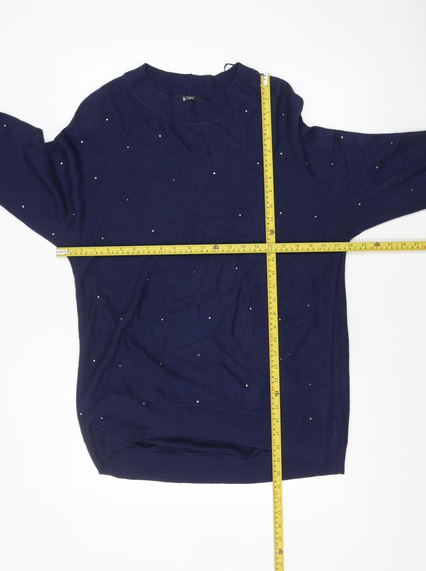 Next Women’s Blue Beaded Crew Neck Acrylic Jumper Size S